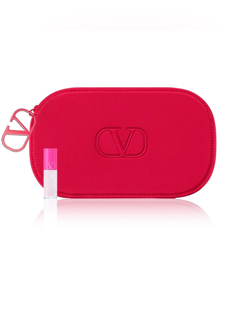 Valentino Vibrant Pink Embossed Logo Pouch with lip Gloss - Picture 2 of 5